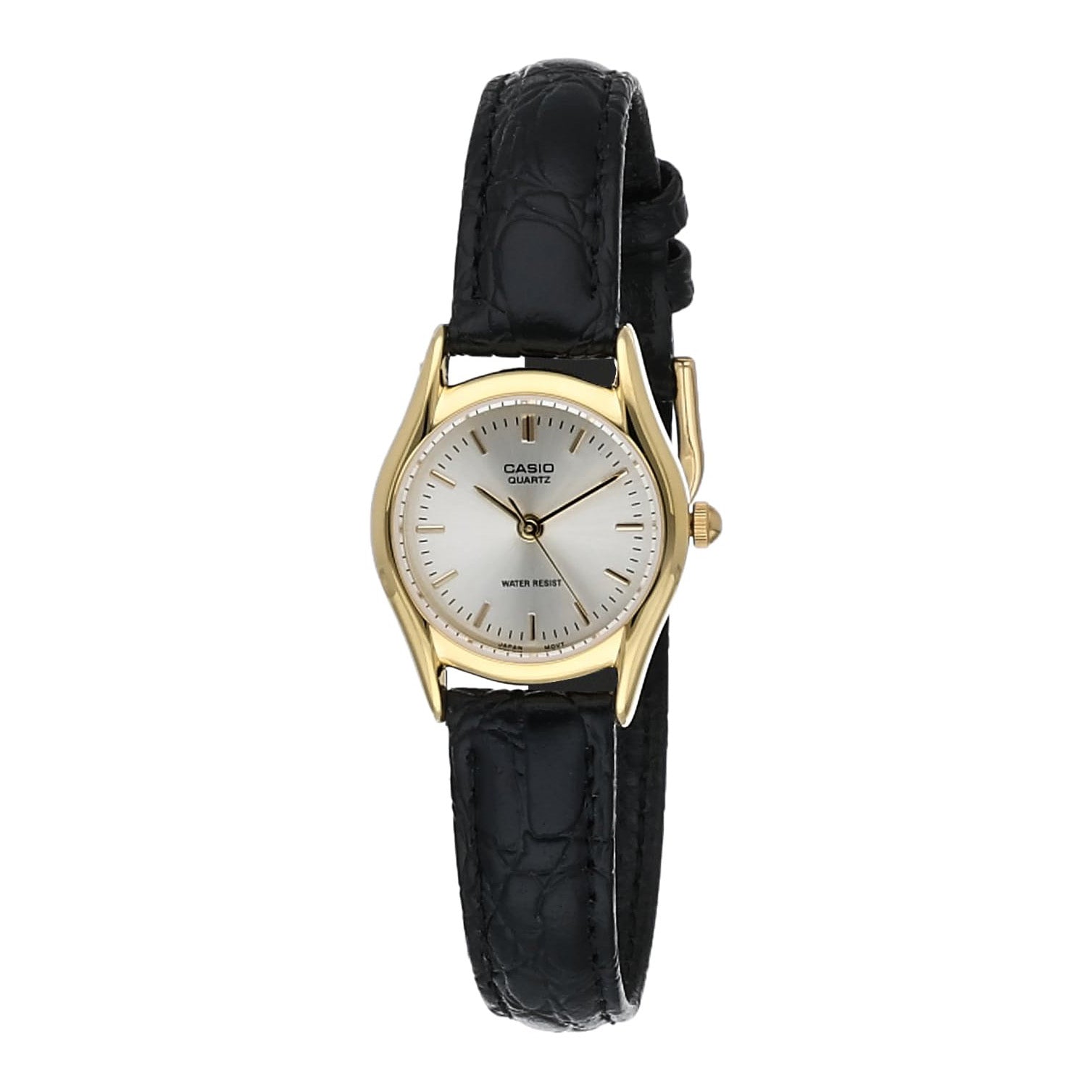 Casio Dress Ladies' Black Leather Analogue Gold Watch