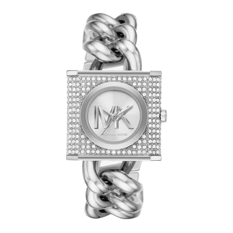 Michael Kors Ladies Silver Tone Chain Square Watch 25mm