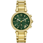 Michael Kors Ladies Chronograph Watch Parker Green Gold