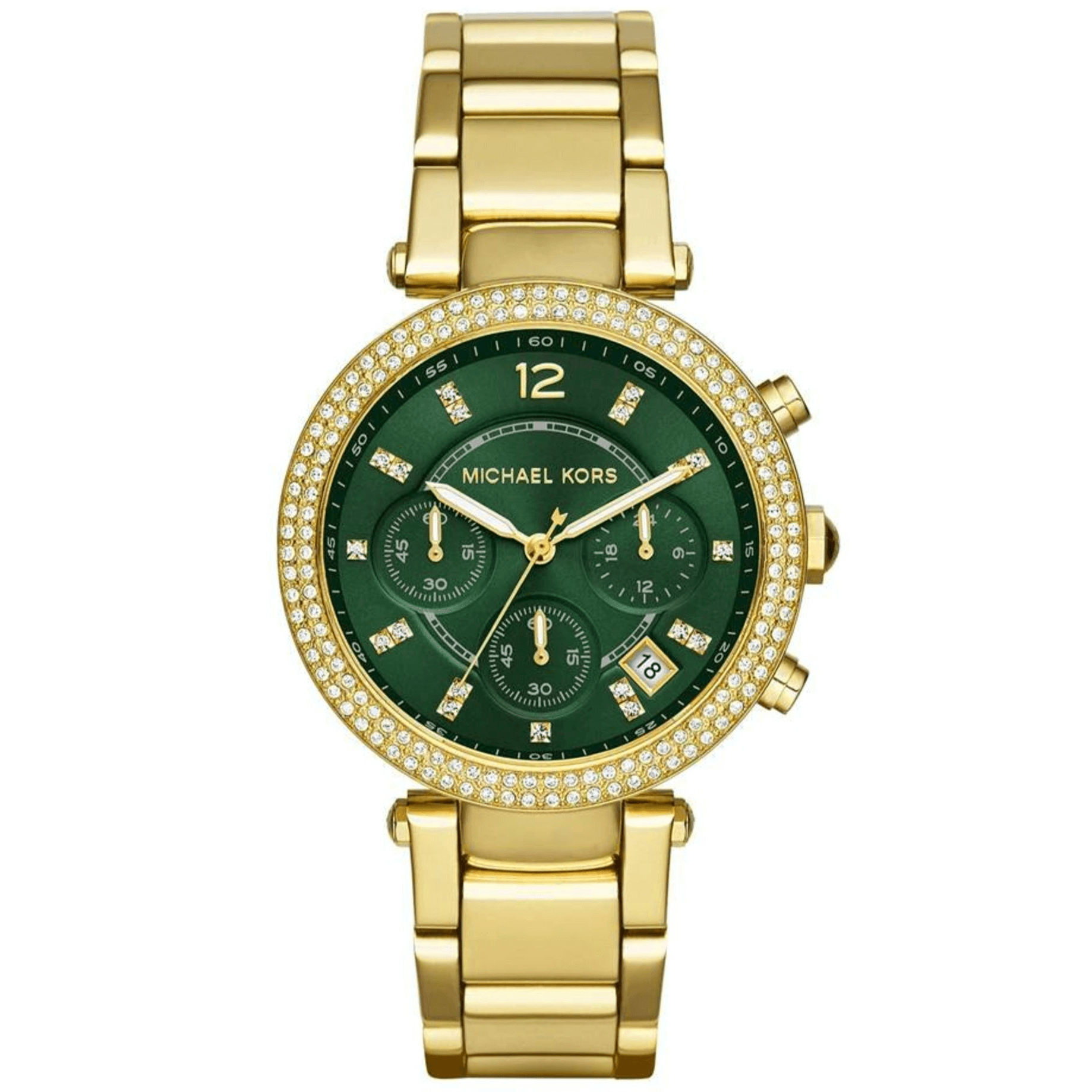 Michael Kors Ladies Chronograph Watch Parker Green Gold