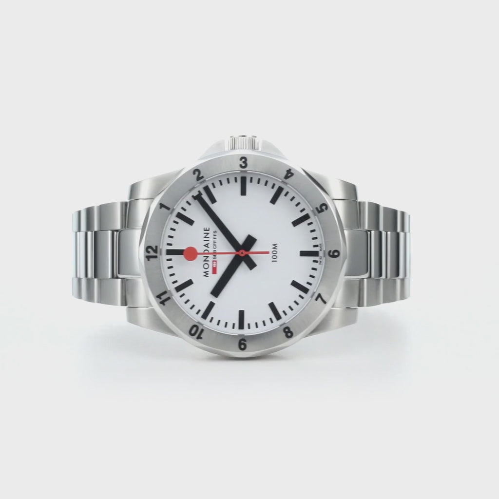 Mondaine Numeri 42mm Men's White Silver Watch