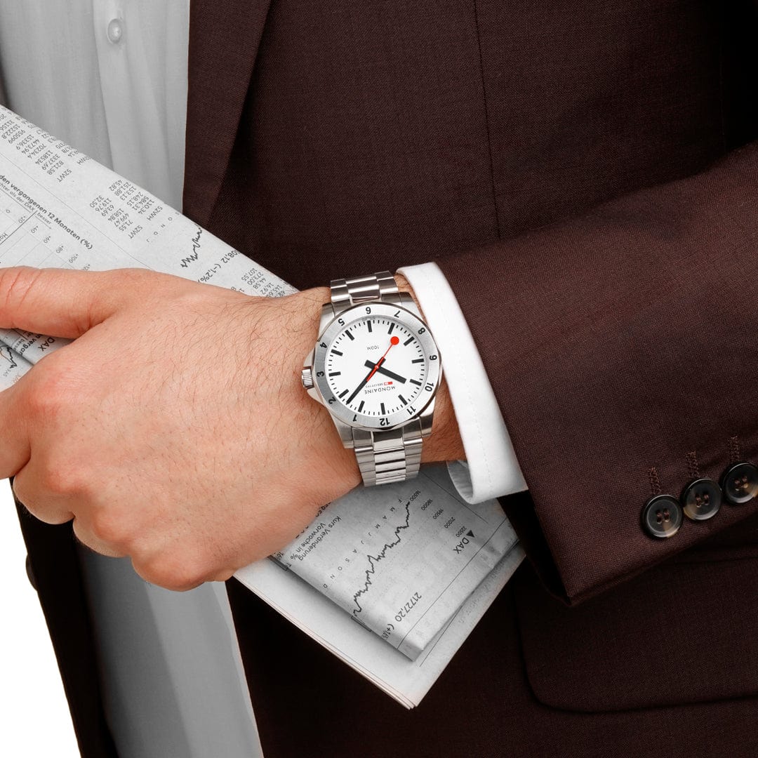 Mondaine Numeri 42mm Men's White Silver Watch