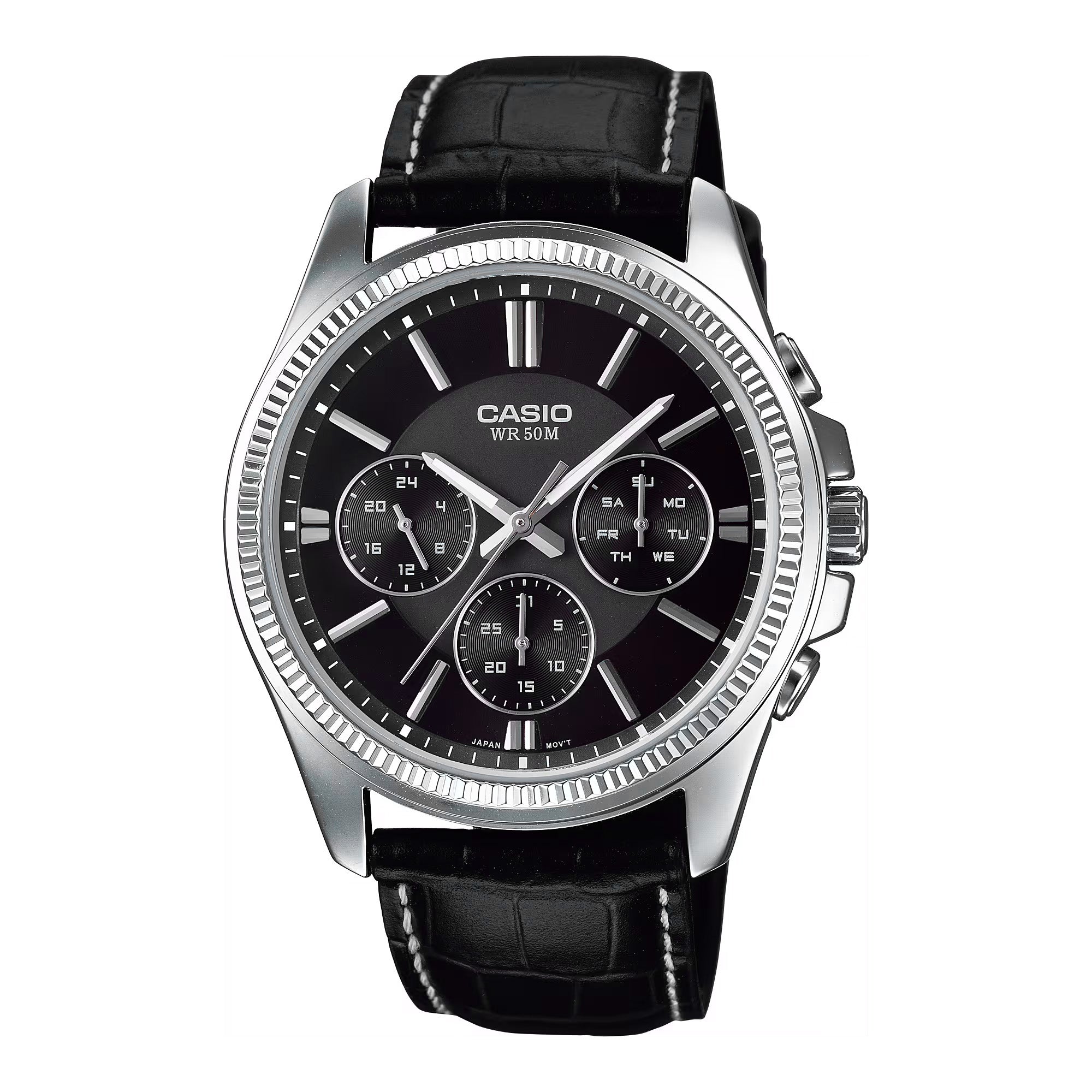 Casio Chrono Men's Black Leather Analogue Watch