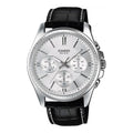 Casio Chrono Men's Silver Leather Analogue Watch