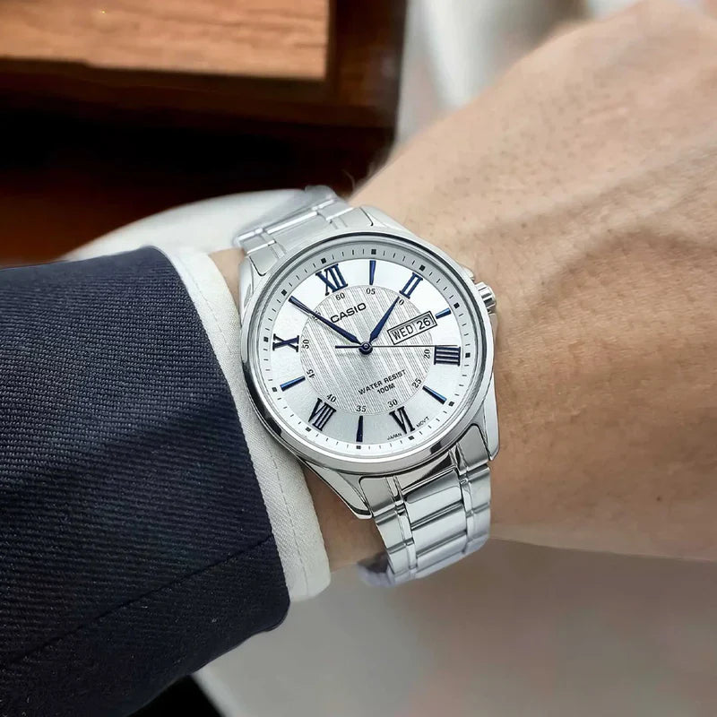 Casio Day Date Men's Silver Analogue Watch