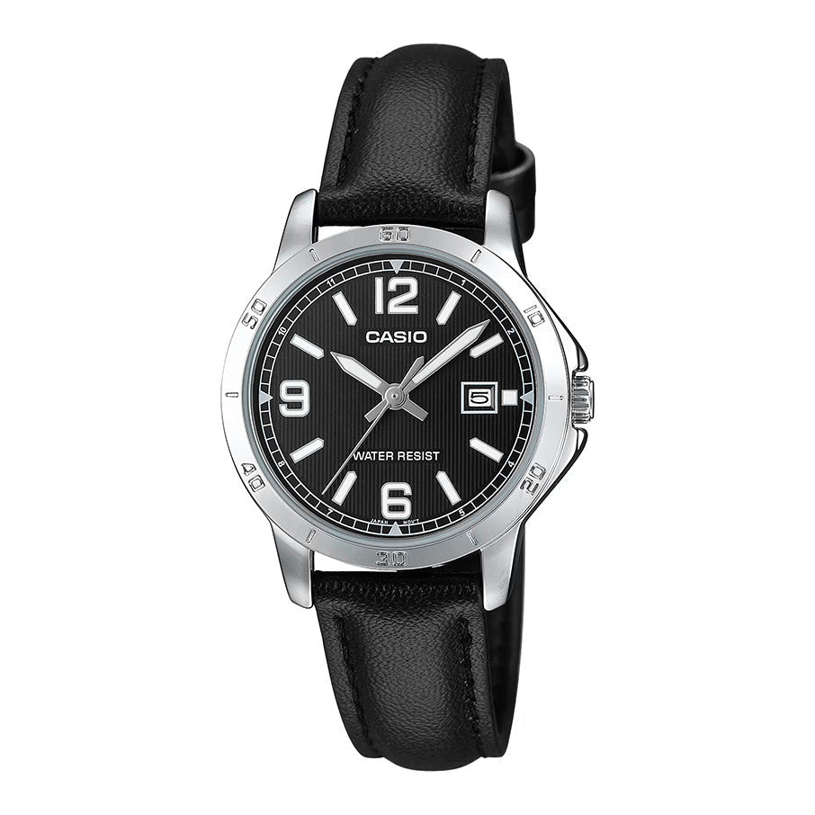 Casio Ladies Black Leather Watch