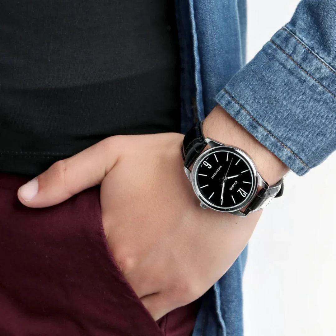 Casio Classic Men's Black Leather Analogue Watch