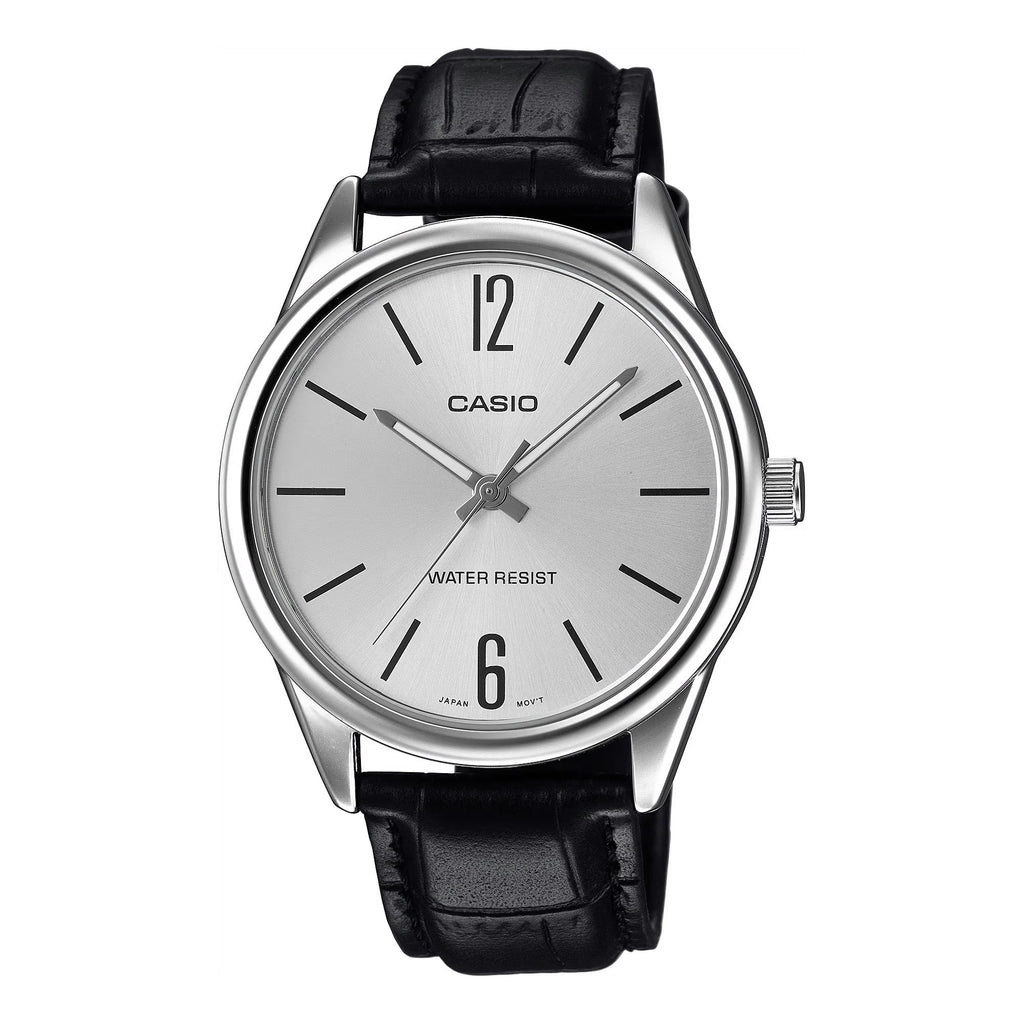 Casio Classic Men's Black Leather Analogue Silver Watch