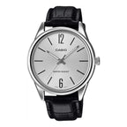 Casio Classic Men's Black Leather Analogue Silver Watch