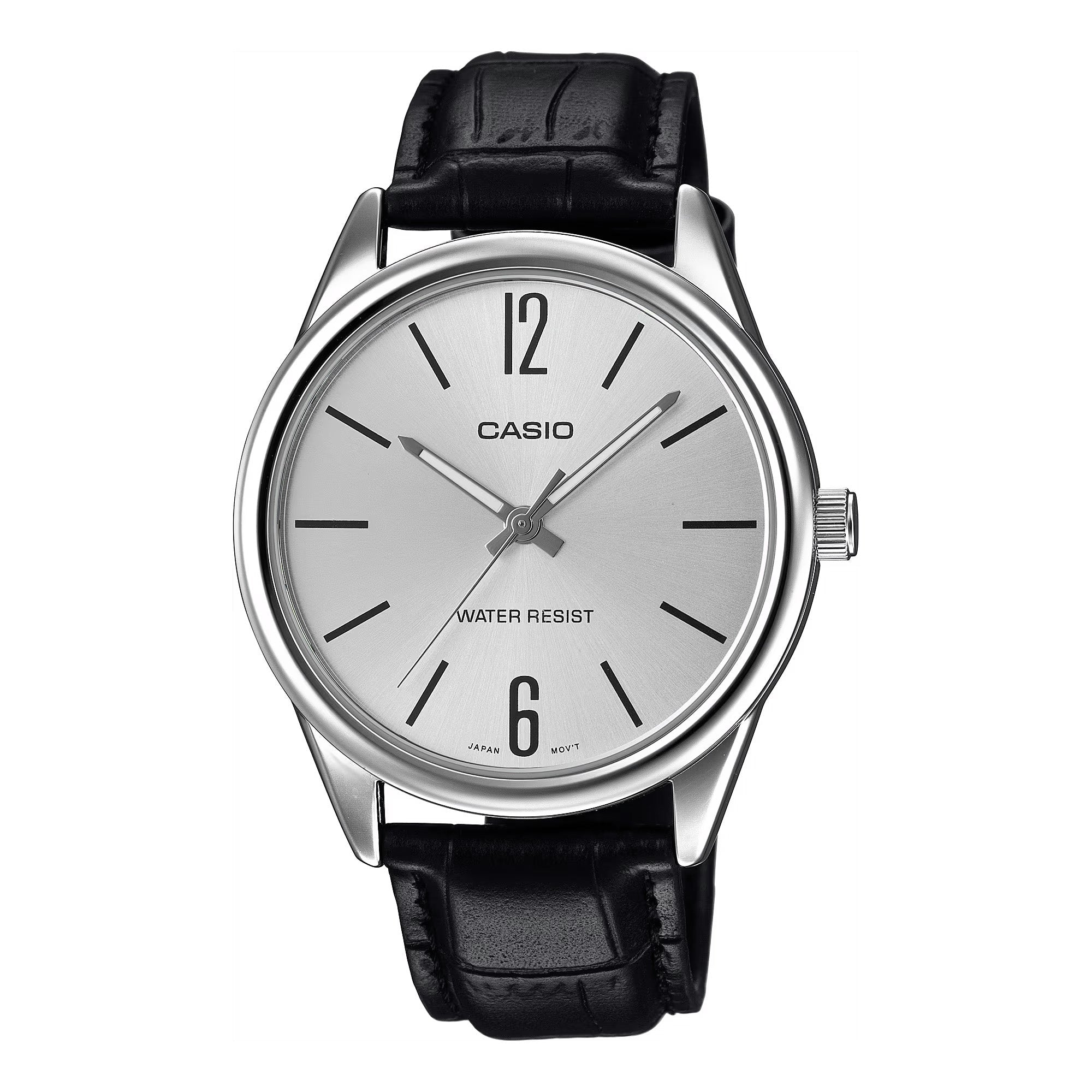 Casio Classic Men's Black Leather Analogue Silver Watch