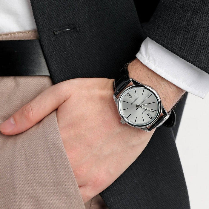 Casio Classic Men's Black Leather Analogue Silver Watch