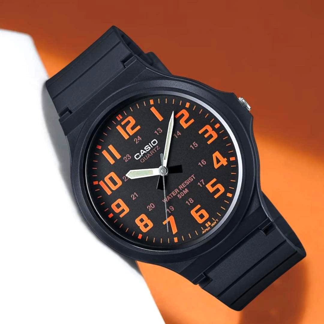Casio Standard Men's Black Orange Analogue Watch