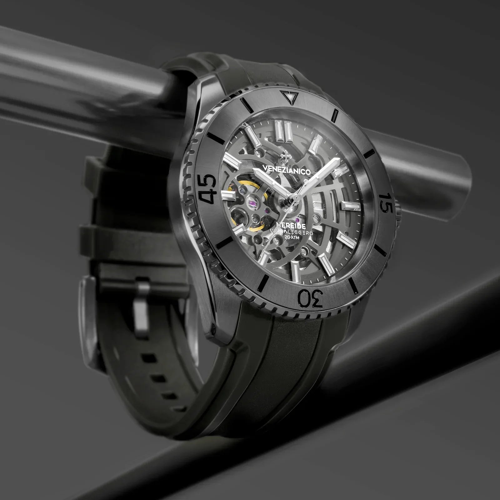 Venezianico Automatic Watch Nereide UltraLeggero 42 Skeleton Black