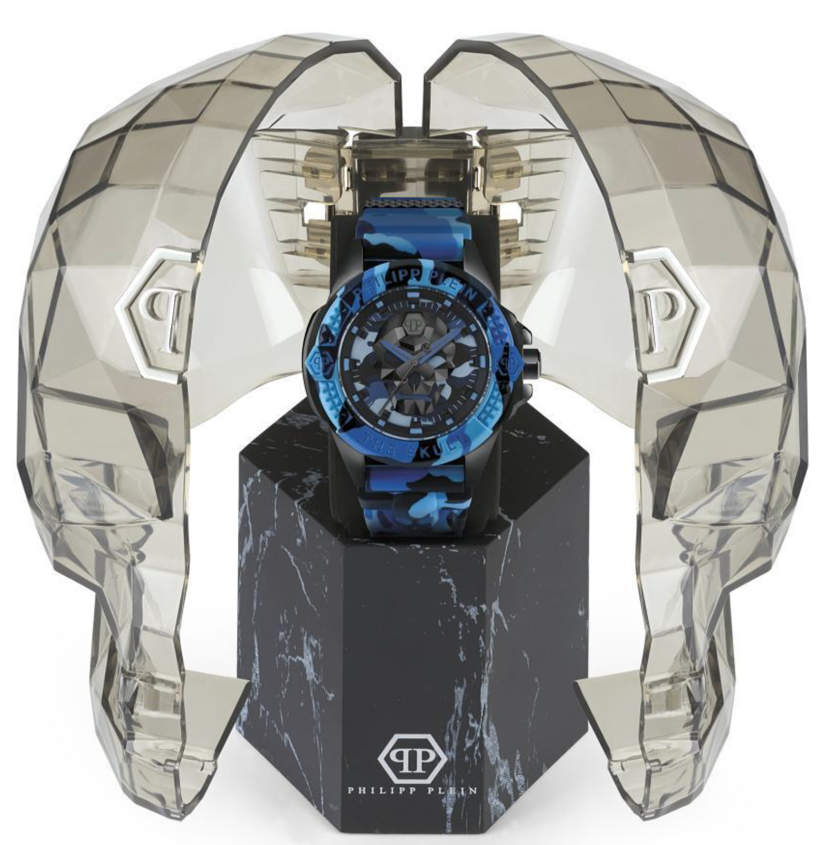 Philipp Plein Mens Watch The Skull Blue Camo