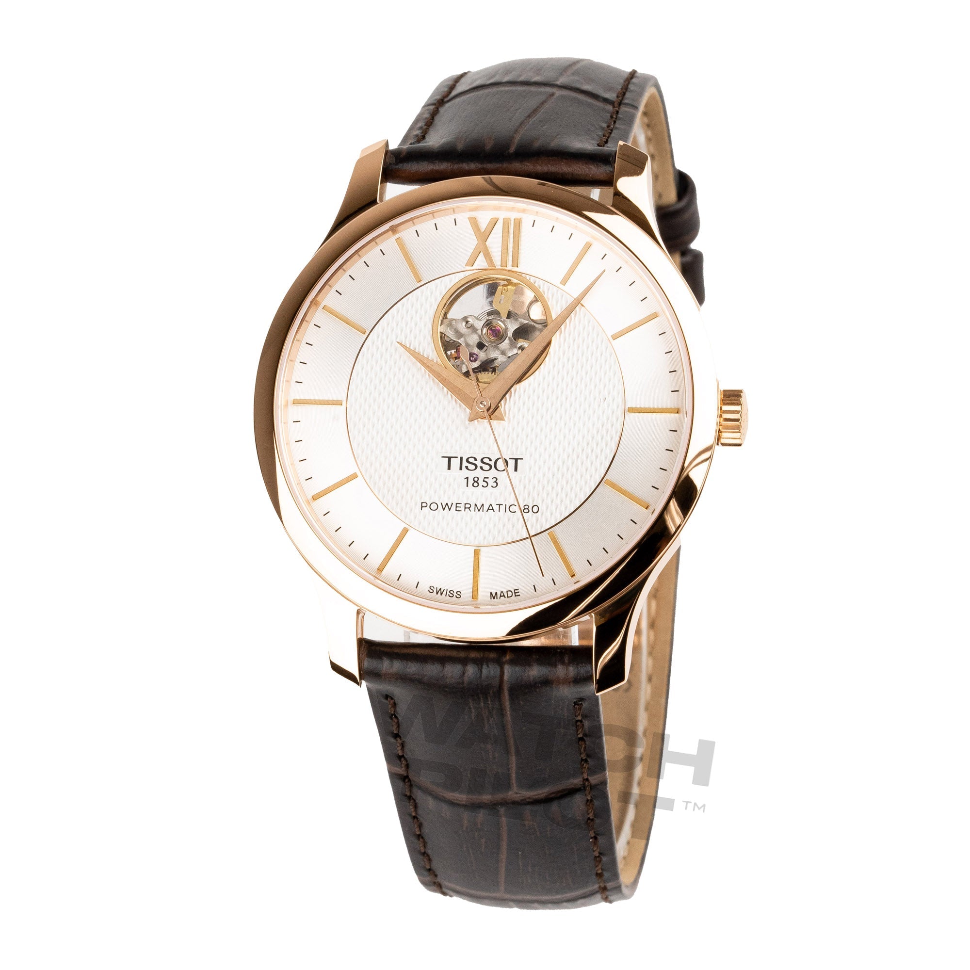 Tissot Watch Tradition Powermatic 80 Open Heart Gold Rose Brown