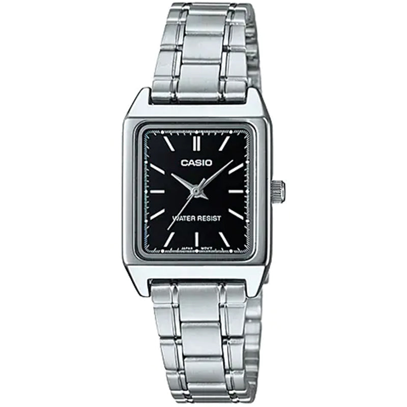 Casio Ladies' Rectangular Black Silver Watch