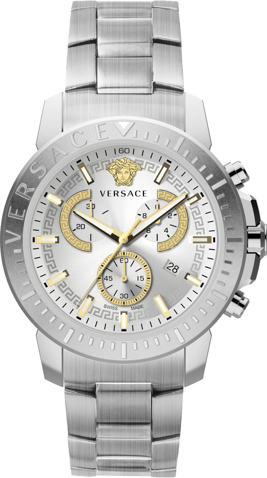 Versace Men's Watch New Chrono 45mm Silver Bracelet