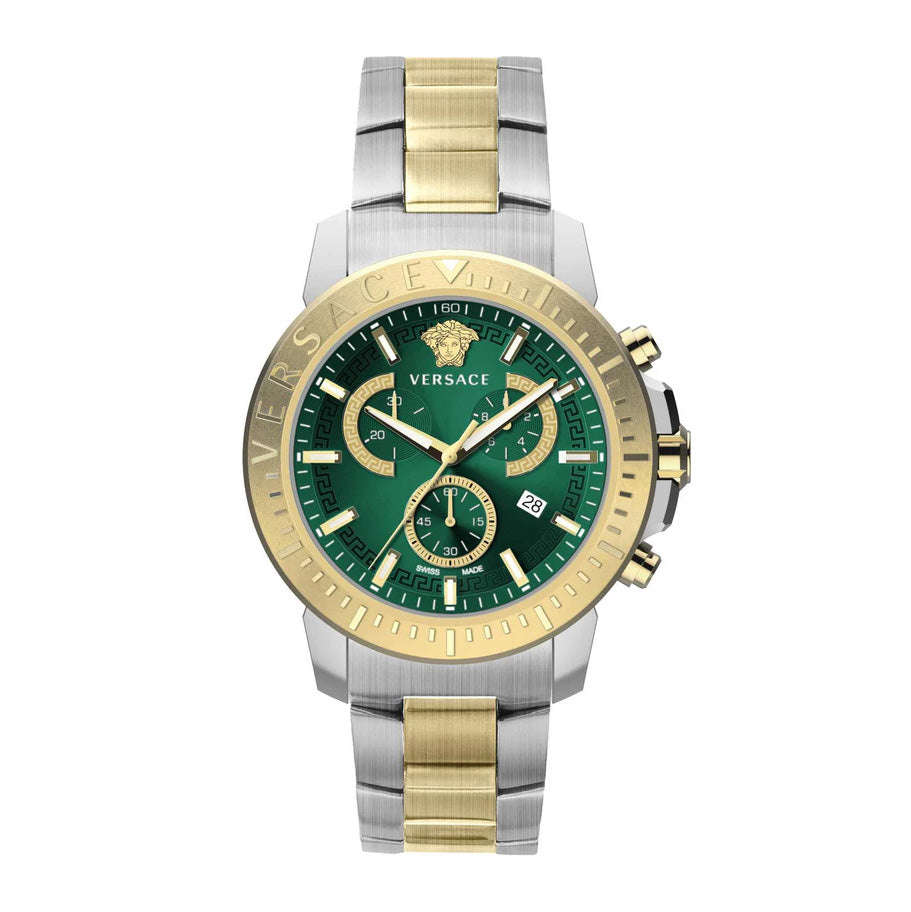Versace Men's Watch New Chrono 45mm Green Two-Tone Bracelet