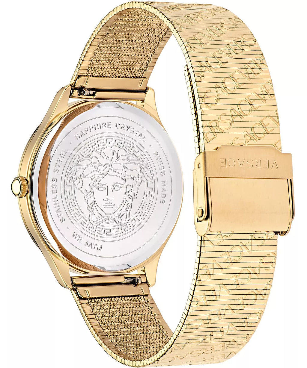 Versace Ladies Watch Logo Halo Gold Milanese Bracelet