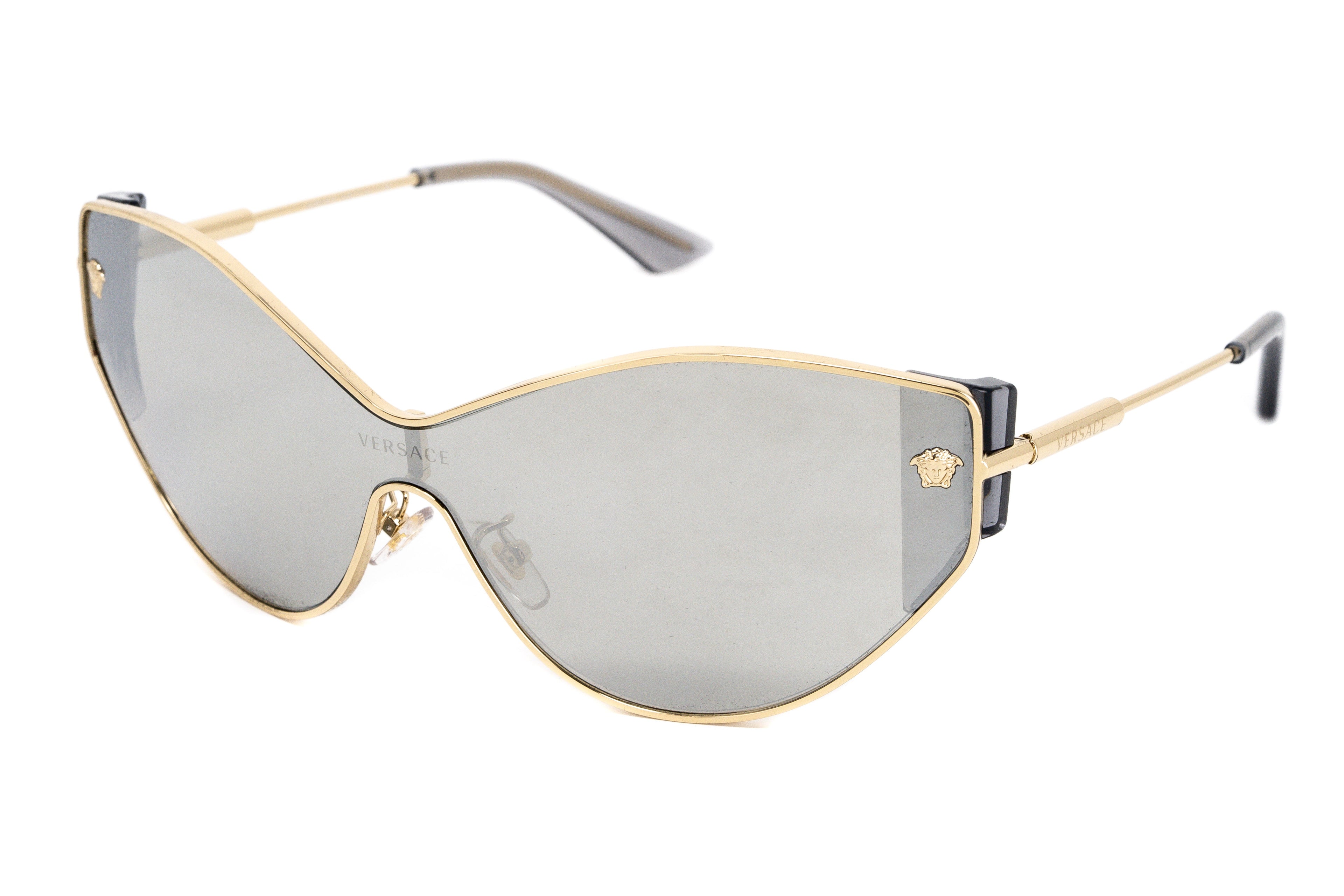 Versace Women's Sunglasses Cat Eye Pale Gold Silver Mirror
