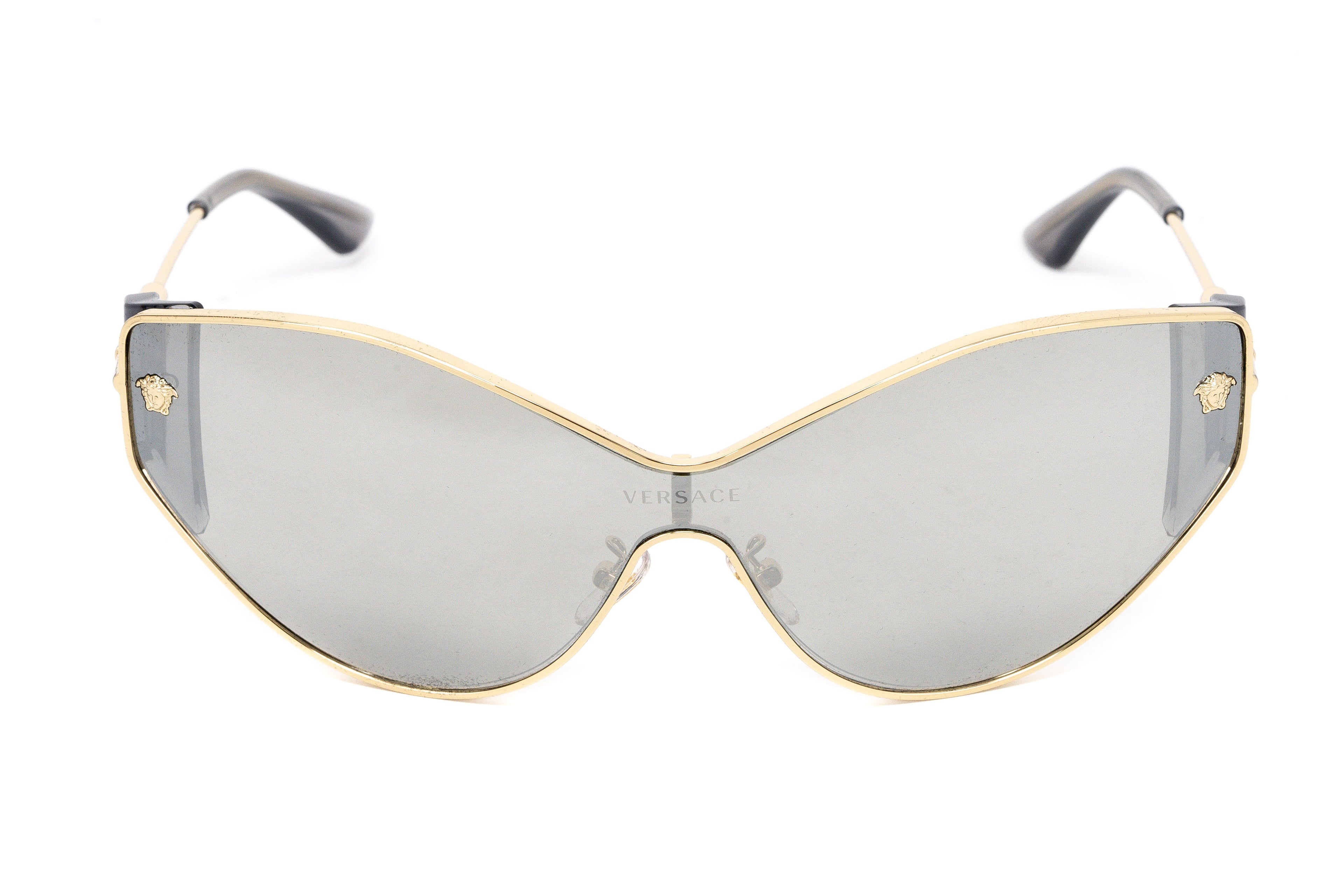 Versace Women's Sunglasses Cat Eye Pale Gold Silver Mirror
