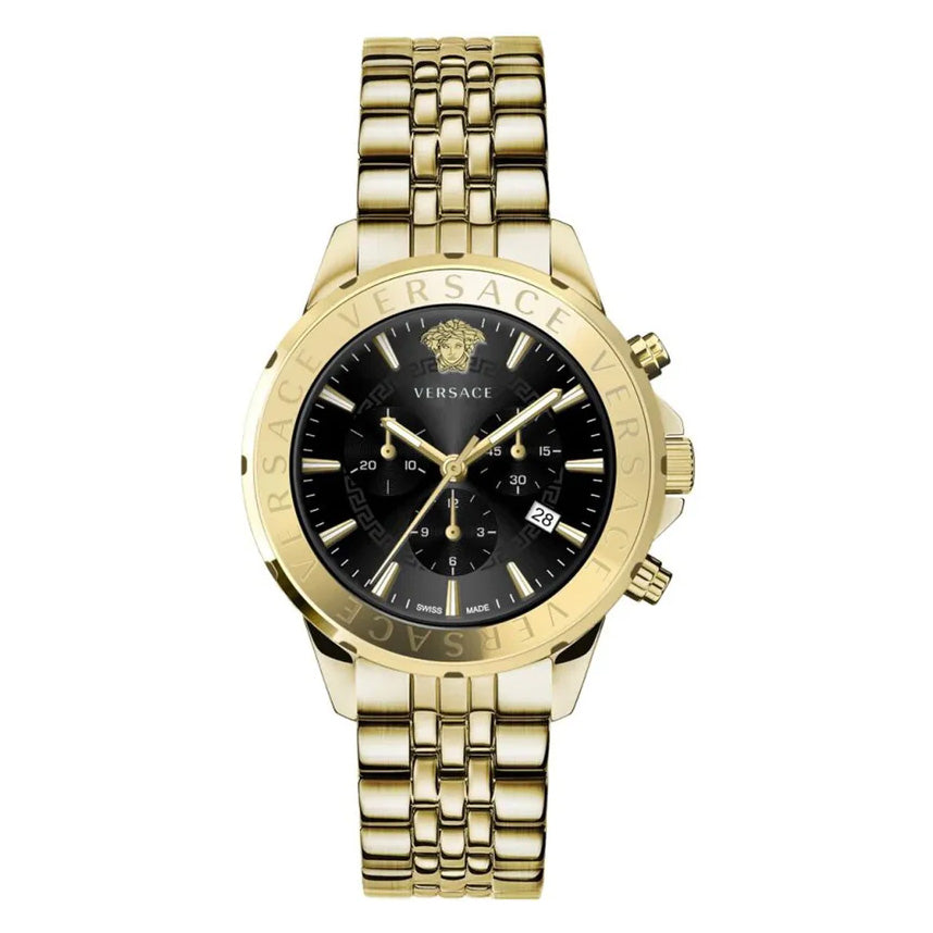 Versace Men's Watch Chrono Signature Black Gold Bracelet