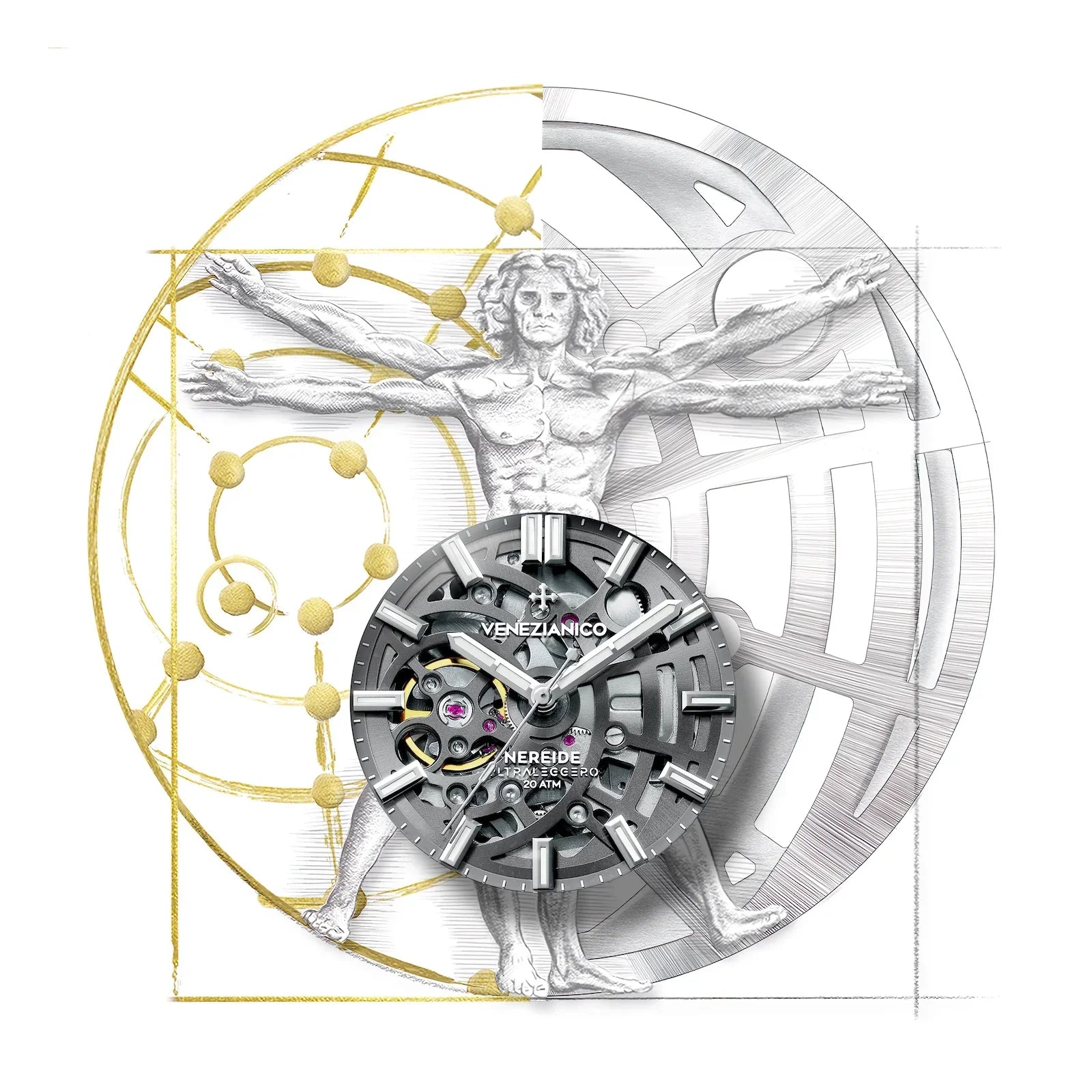 Venezianico Automatic Watch Nereide UltraLeggero 42 Skeleton Grey
