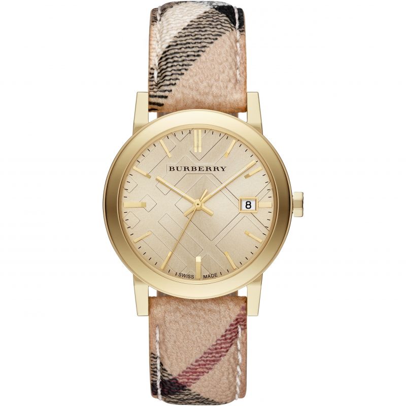 Analogue Watch - Burberry BU9026 Ladies The City Haymarket Check Yellow Gold Watch