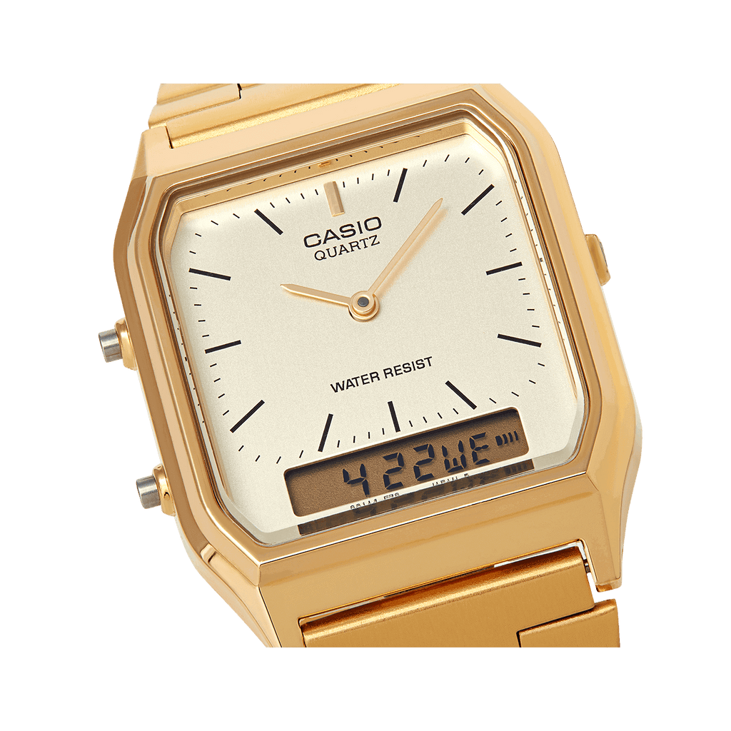 Casio Watch Vintage Retro Dual Time Gold