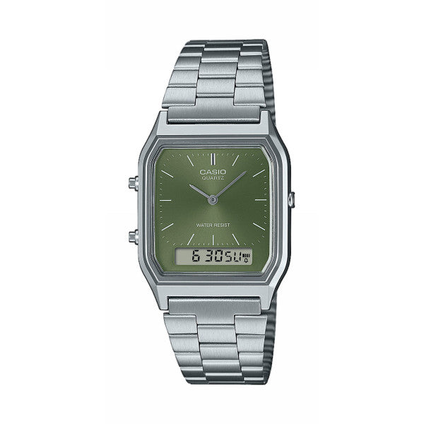 Casio Watch Vintage Retro Dual Time Steel Green