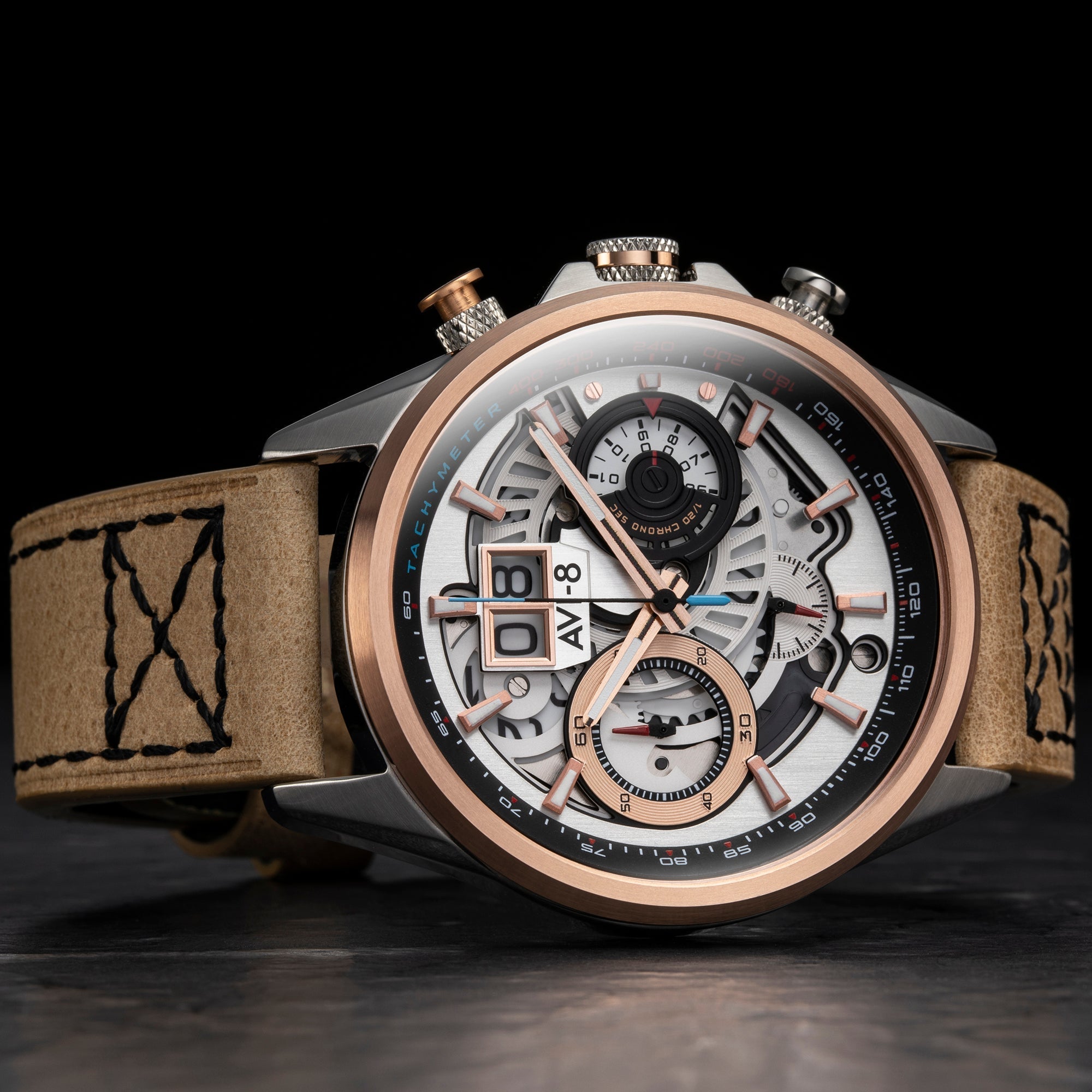 Chronograph Watch - AVI-8 Burnt Gold Brown Hawker Harrier Chronograph Watch AV-4065-02