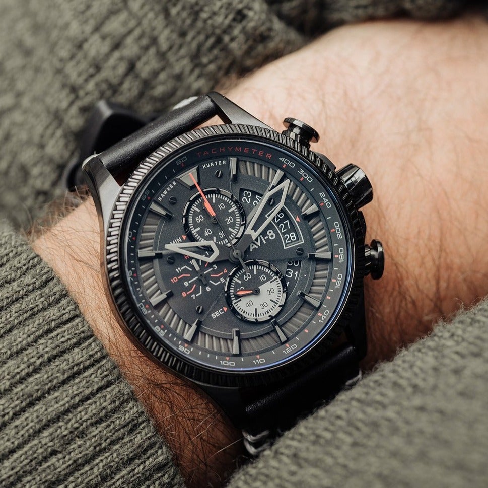 Chronograph Watch - AVI-8 Men's Stealth Black Hawker Hunter Avon Watch AV-4064-05