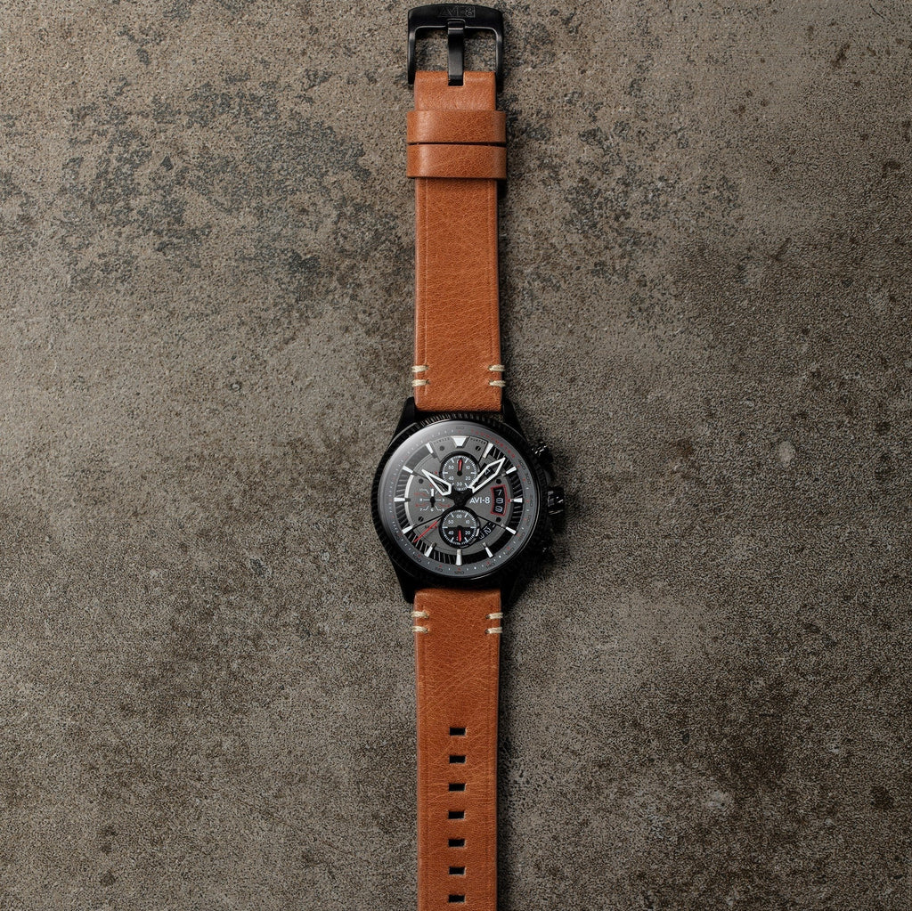 Chronograph Watch - AVI-8 Scarlet Black Brown Hawker Hunter Chronograph Watch AV-4064-03