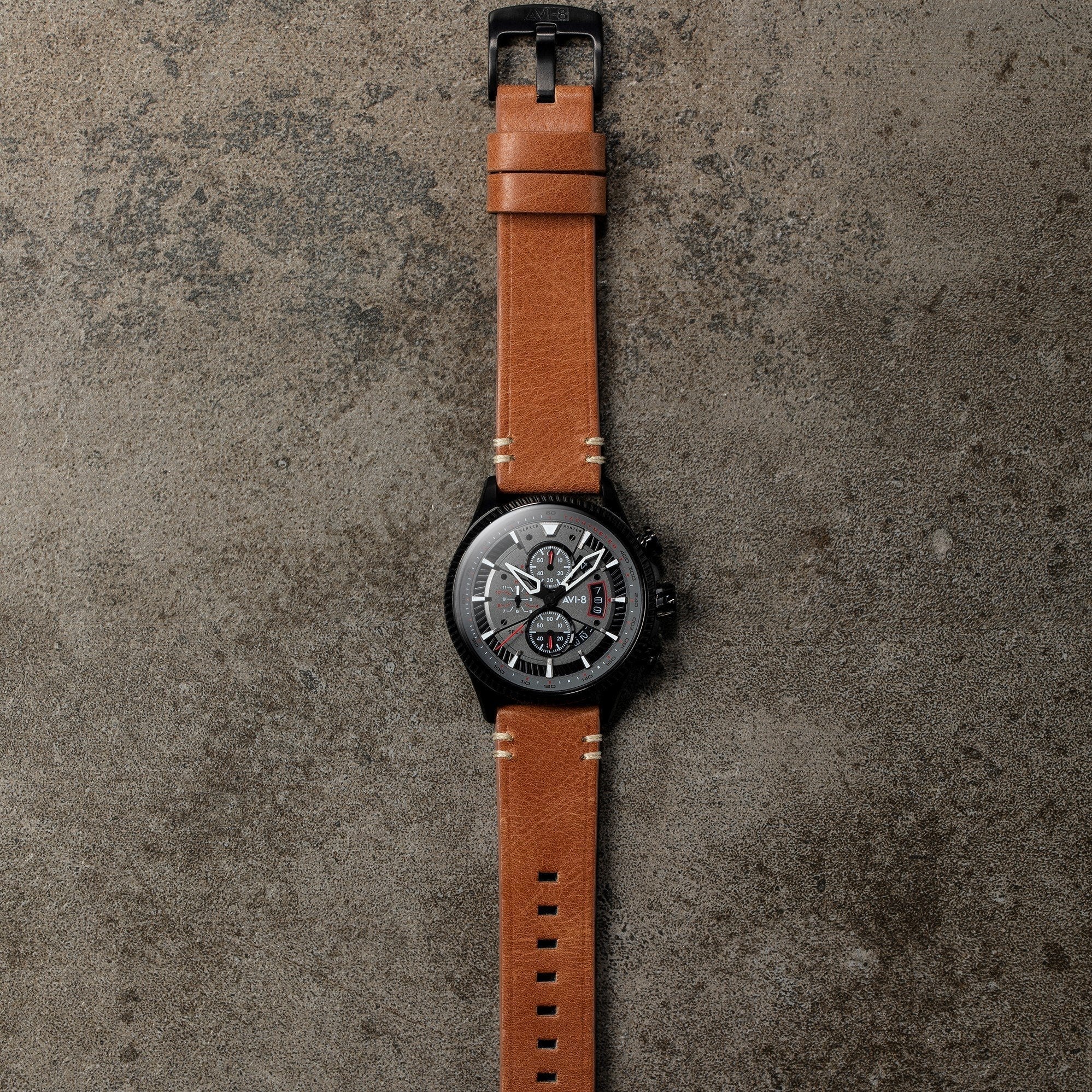 Chronograph Watch - AVI-8 Scarlet Black Brown Hawker Hunter Chronograph Watch AV-4064-03