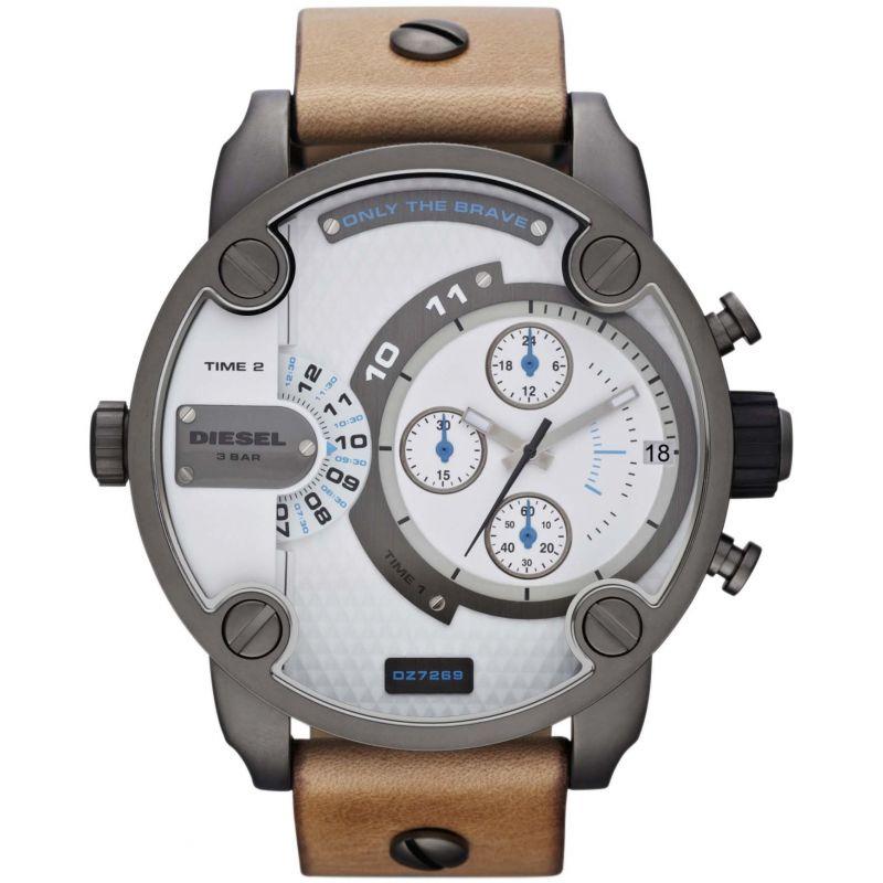 Chronograph Watch - Diesel DZ7269 Men's Chronograph Little Daddy White Brown Watch