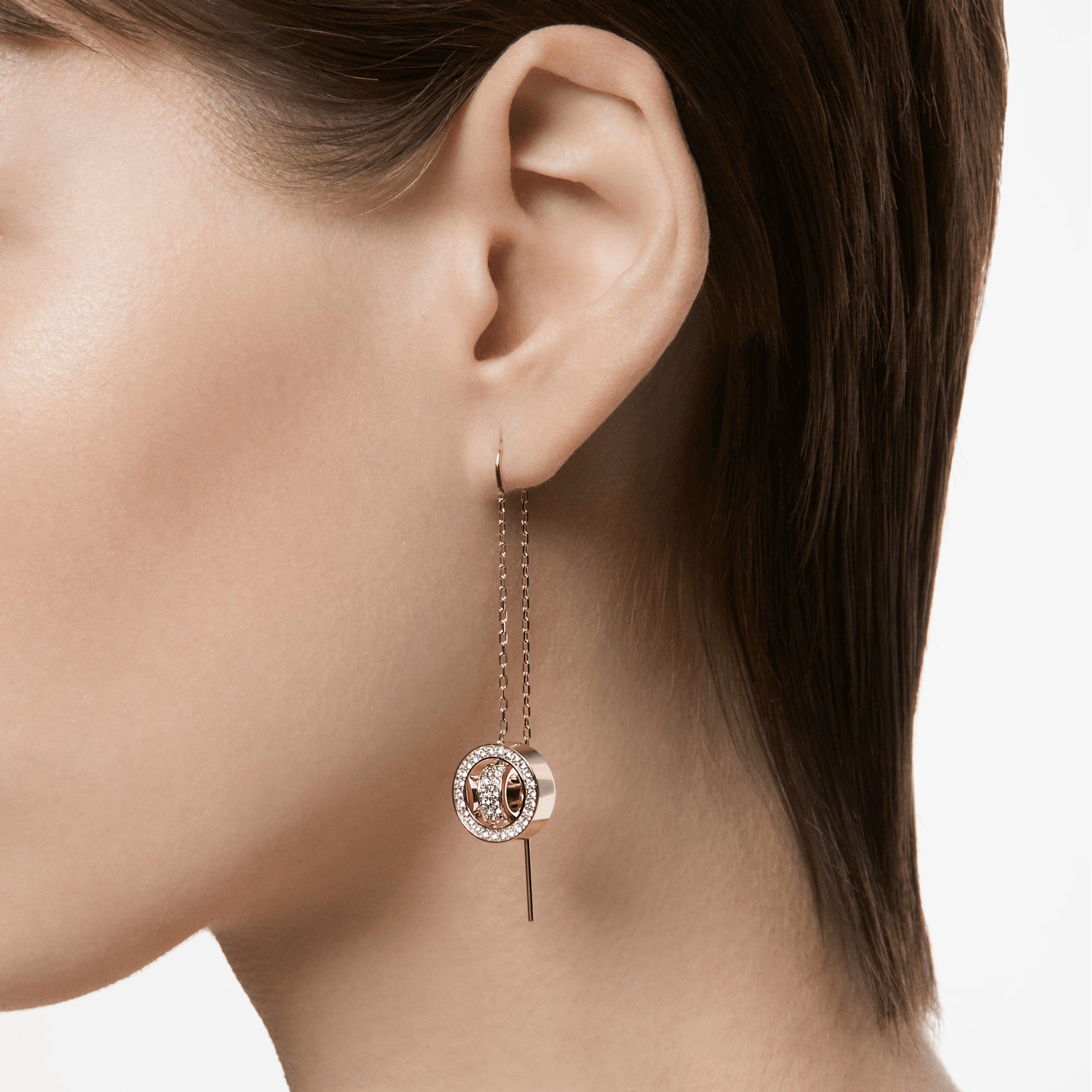 Swarovski Hollow Drop Long Earrings White Rose Gold-Tone Plated