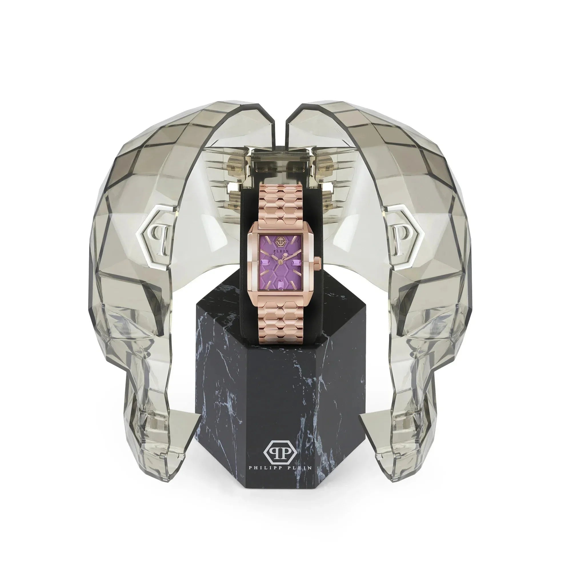 Philipp Plein Ladies Watch Offshore Square Lilac Rose Gold