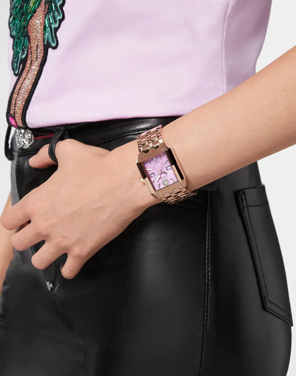 Philipp Plein Ladies Watch Offshore Square Lilac Rose Gold