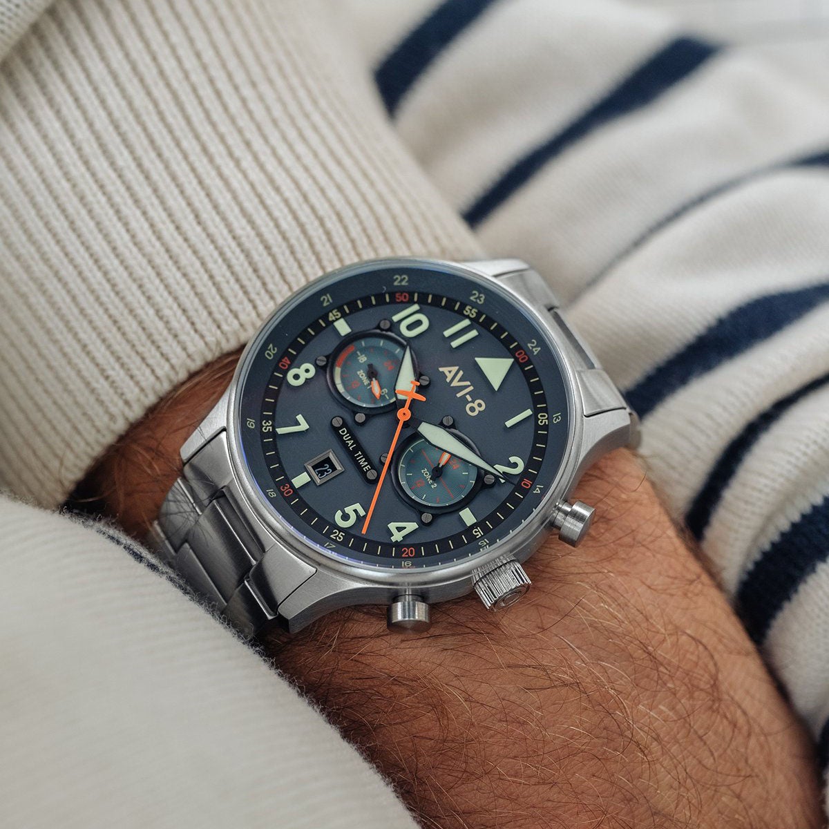 Pilot Watch - AVI-8 Carey Dual Time Gutersloh Watch AV-4088-22
