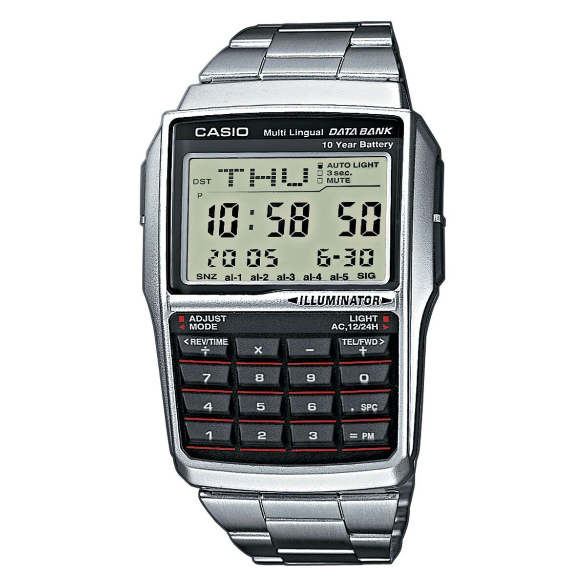 Casio Watch Vintage Data Bank Calculator Black Silver