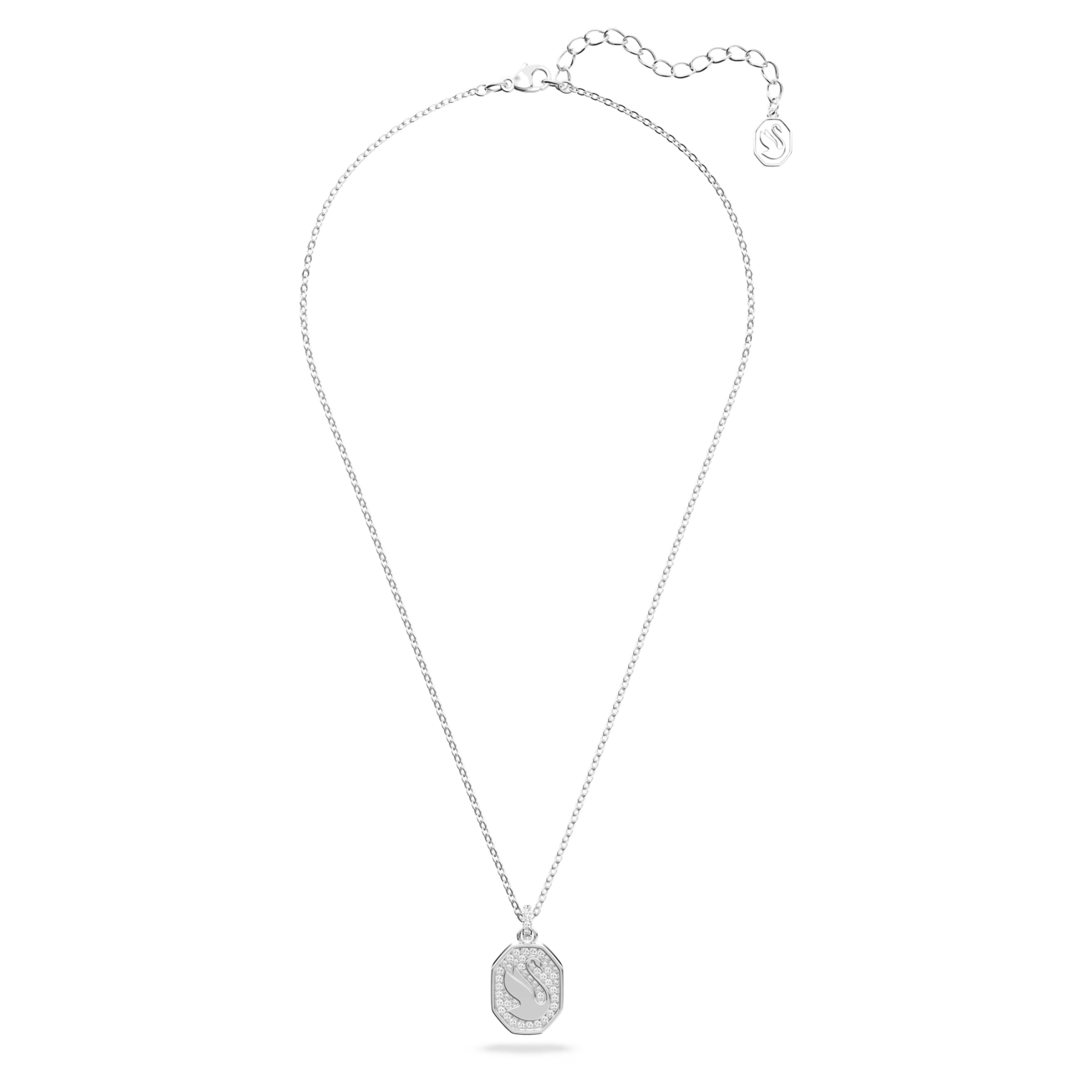 Swarovski Signum Swan Pendant Necklace Long White Rhodium Plated
