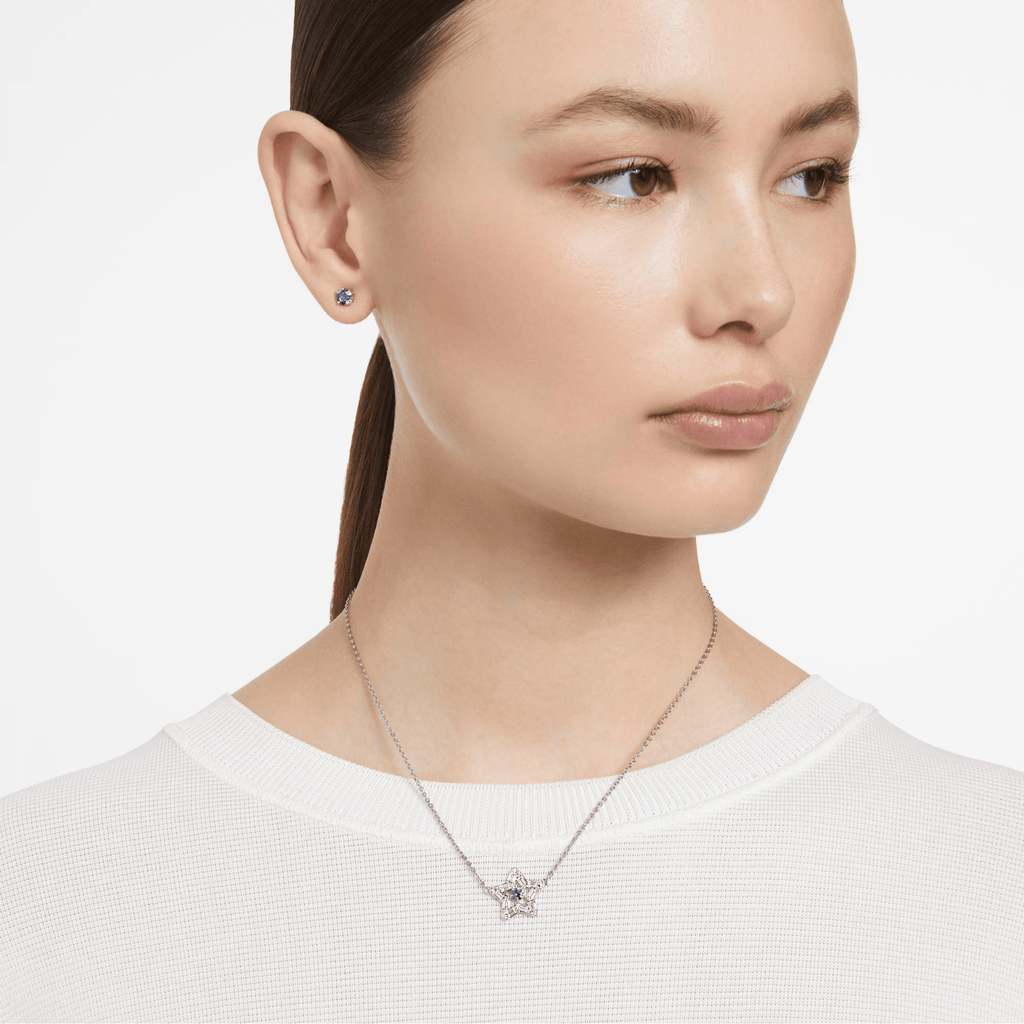 Swarovski Stella Star Pendant Necklace Blue Rhodium Plated