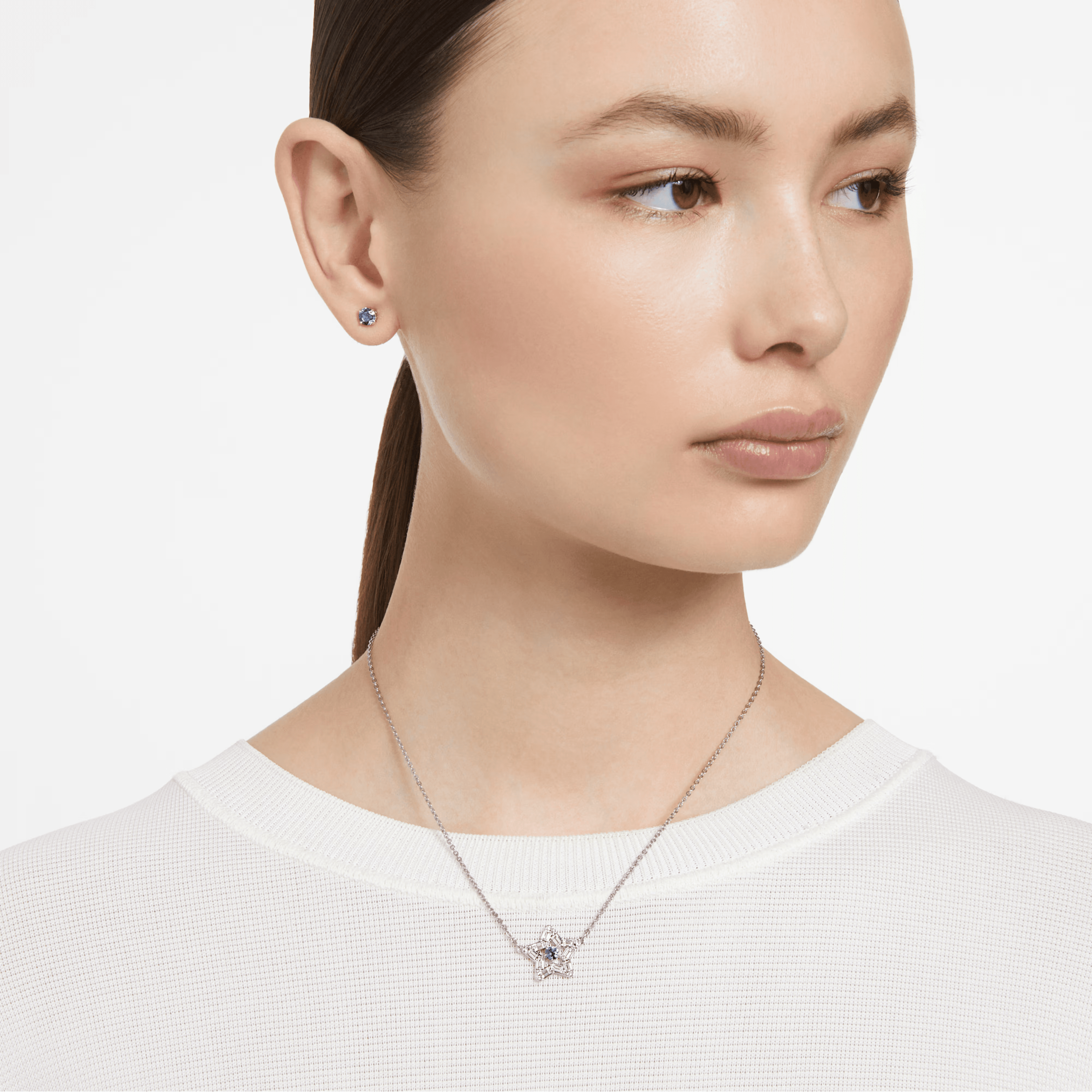 Swarovski Stella Star Pendant Necklace Blue Rhodium Plated