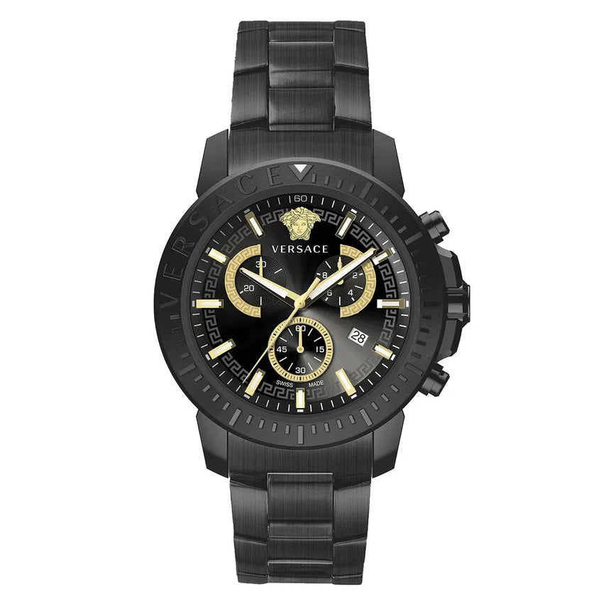 Versace Men's Watch New Chrono 45mm Black Bracelet