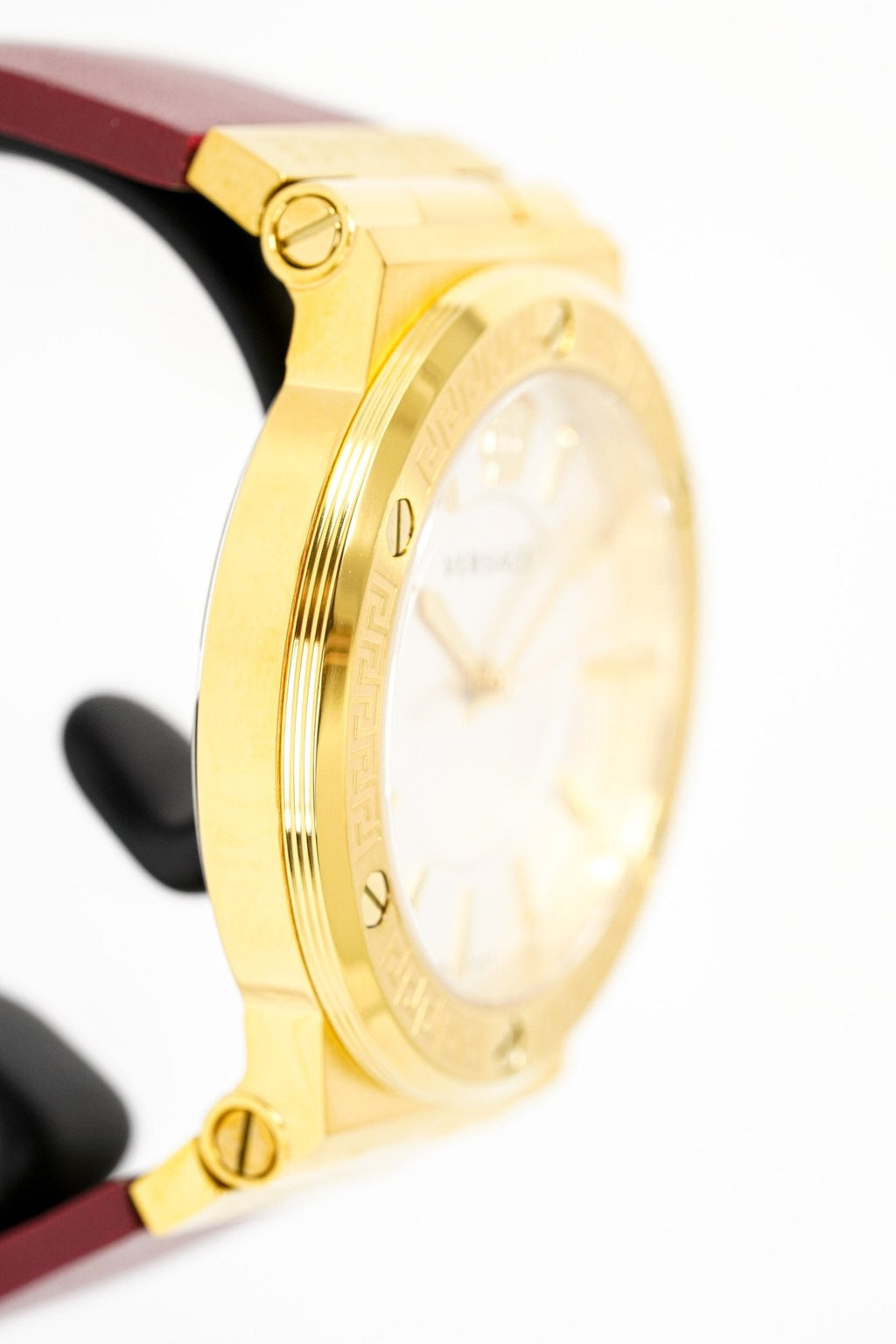 Versace Ladies Watch Greca Logo Gold Red Leather VEVH00420 - WatchPilot