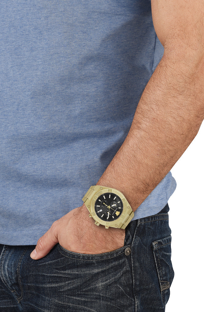 Versace Men's Watch Greca Sporty Chronograph 46mm Black Gold