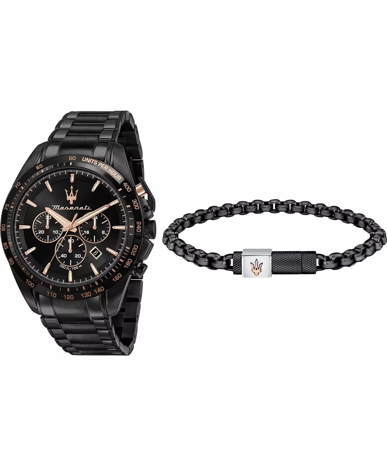 Maserati Traguardo Men's Black Chronograph Watch Bracelet Set