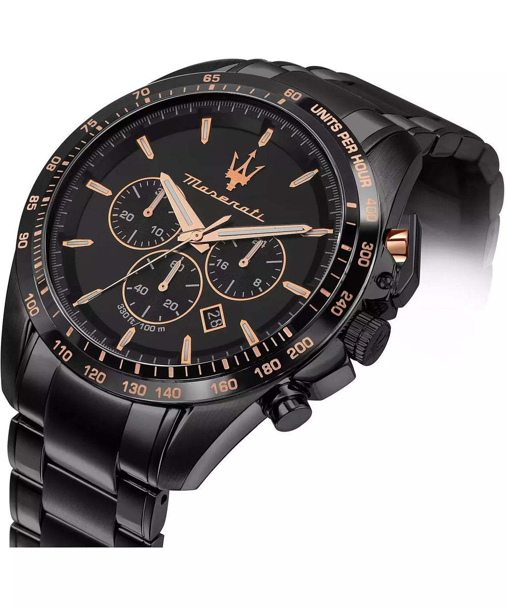 Maserati Traguardo Men's Black Chronograph Watch Bracelet Set
