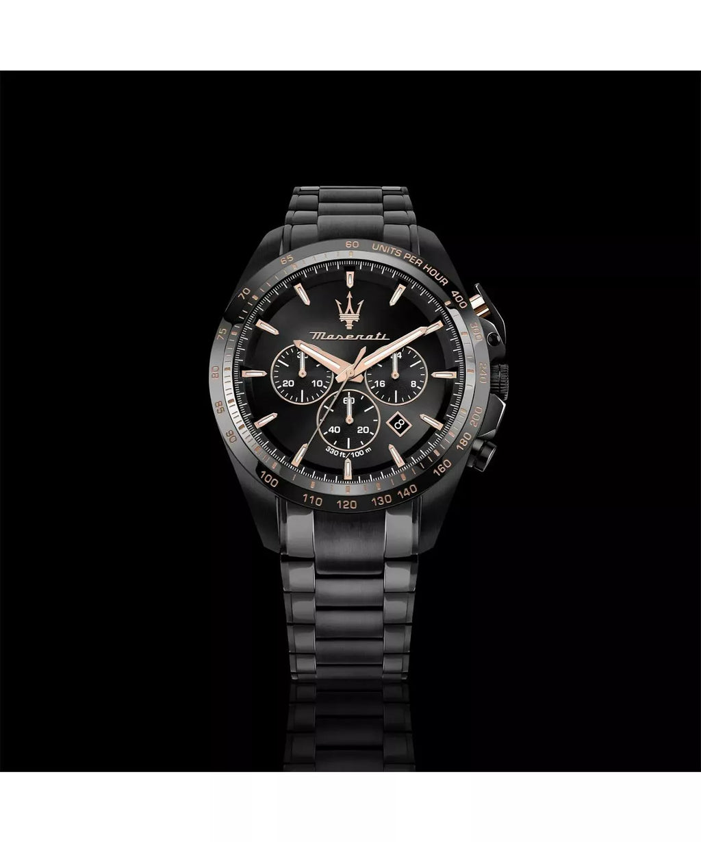 Maserati Traguardo Men's Black Chronograph Watch Bracelet Set