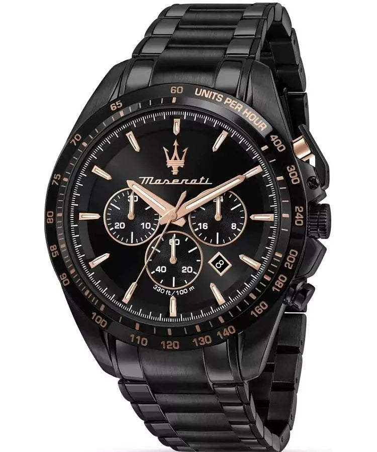 Maserati Traguardo Men's Black Chronograph Watch Bracelet Set